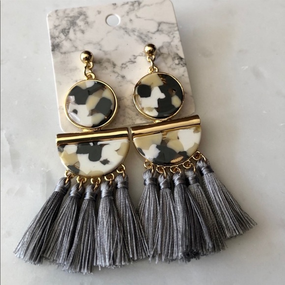 Gray Tassel Earrings - Picture 3 of 5